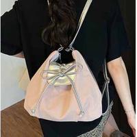 Mochila con lazo plateado de Color sólido, bolso de hombro estilo coreano de gran capacidad, bolso versátil para niñas - details 10