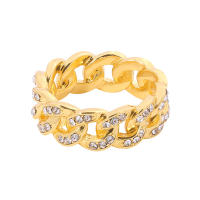 Anillo de eslabones cubanos para mujeres y hombres, anillos de Hip Hop, accesorios de dedo de Color dorado de circón, joyería Hippie de moda al por mayor - details 1
