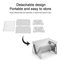Parrilla de camping desmontable con bolsa de iluminación, estufa tipo caja plegable, mini estufa de cocina de acero inoxidable para senderismo al aire libre - details 3