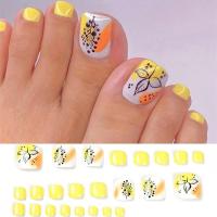 Juego De 24 Piezas Uñas Postizas De Acrílico Con Borde Blanco Y Flor Artísticas Para Pies Uñas Press on Removibles Para Fiestas - details 23
