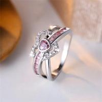 Anillos de boda con forma de corazón de amor para novia, Color plateado, circonita rosa y blanca, anillos de compromiso para mujer, joyería de lujo para el Día de San Valentín - details 0