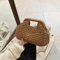 Elegante bolso de paja con cadena tejida de verano, bolso de hombro de paja informal bohemio para mujer, bolso de cubo informal para playa - details 4