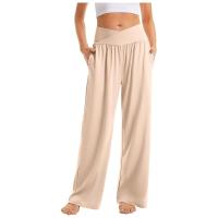 Pantalones De Algodón Y Lino Para Mujer Estilo Casual Cintura Baja De Temporada Todo El Año Pantalones Rectos Caídos De Pierna Ancha Color Sólido De Media Altura - details 3