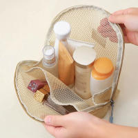 Bolsa de maquillaje de malla semicircular, bolsa ligera para lápiz labial, bolsa de cosméticos transparente, bolsa de lavado con cremallera, bolsa de almacenamiento para artículos de tocador, baño - details 2