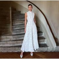 Vestidos largos plisados ​​de encaje blanco elegante para mujer, novedad de primavera 2025, vestido de cintura envuelta con mangas y cuello alto, batas de boda a la moda para mujer - details 0