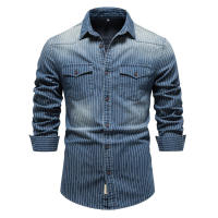 Camisa de manga larga con jeans a rayas de alta calidad para hombre, 2024 - details 1