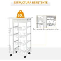 Carrito Cocina Ruedas Multiusos Cajón 4 Cestas Extraíbles Metal y Bastidores Laterales 47x37x83 cm Mara Natural - details 14