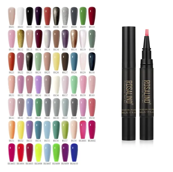 ROSALIND-Bolígrafo de esmalte de uñas de Gel, serie de colores sólidos de 68 colores, 5ml, estilo de moda, pluma de esmalte de uñas de Gel de larga duración, lámpara UV para arte de uñas - 1