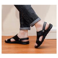 Sandalias de cuero para hombre, zapatos suaves de playa y exterior, planos, color negro, para jardín, 2024 - details 4
