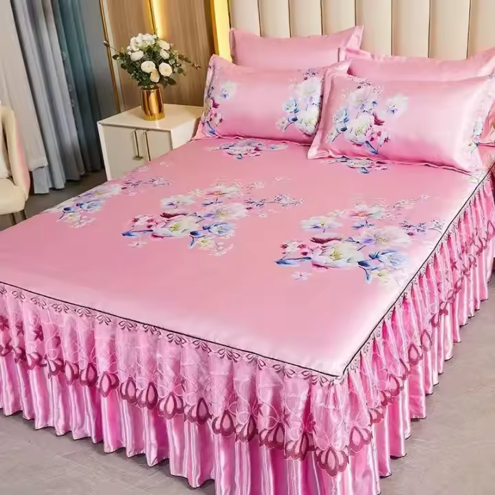 Juego de Sábanas de Dormitorio de Doble Cama de Encaje Clásico de Cuero Royal Azul 3Pcs - 1