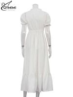 Vestidos elegantes de algodón blanco para mujer, ropa de manga corta con cuello en V y cordones, holgada hasta el tobillo, verano - details 4
