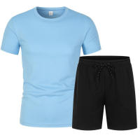Conjunto de 2 piezas de camiseta de bola transpirable de malla de manga corta para hombre, pantalones cortos deportivos, informal de color sólido - details 7
