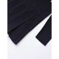 Otoño Invierno mujer dobladillo plisado Vestido corto de punto manga larga cuello redondo bolsillos frontales con botón Mini vestidos negro - details 7
