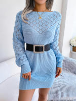 Vestido de punto de manga larga para mujer, suéter informal ahuecado, ropa sin cinturón, otoño e invierno, 2024 - details 15