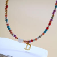 Collar de acero inoxidable para mujer, Gargantilla a mano de perlas de colores con letras pequeñas, con lindas iniciales, joyas bohe - details 7