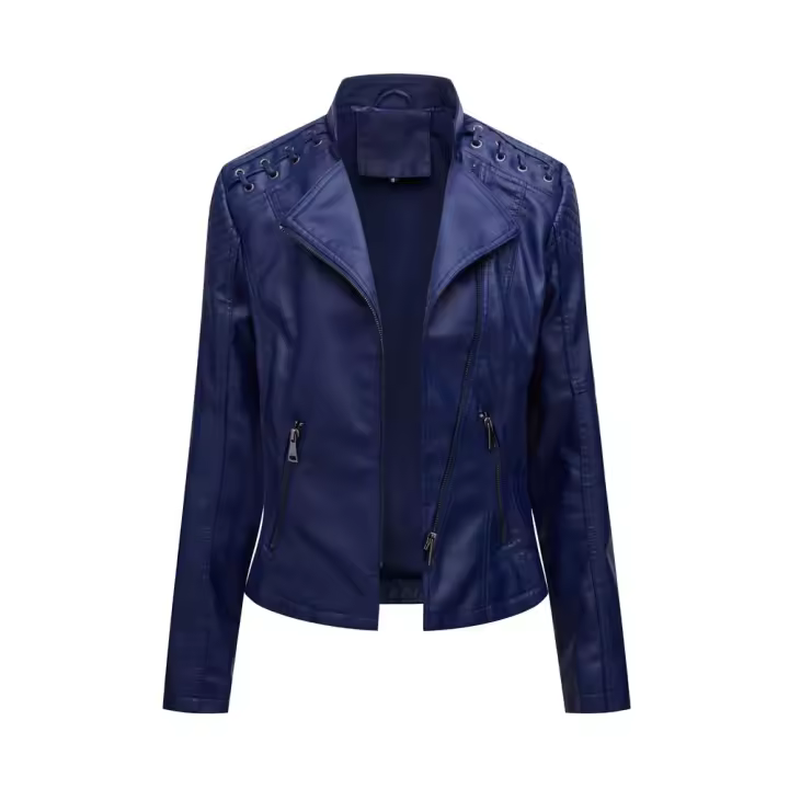 Chaqueta de Mujer de Cuero Sintético Estilo Varsity Moto Biker Bomber Ligera Casual Outerwear Short Coats con Cierre de Cremallera y Forro de Poliéster Adecuada para Otoño e Invierno - 1