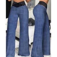 Pantalones Elegantos De Cintura Alta Y Pierna Ancha Para Mujer Casual Oficina Malla Transparente Con Cruces Ropa De Mujer - details 11