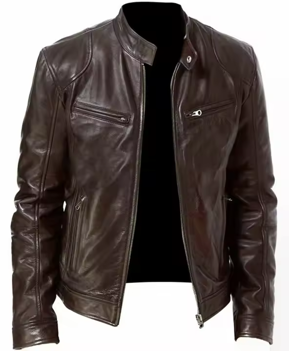Chaqueta de hombre, chaqueta holgada sintética de cuero PU informal - 1