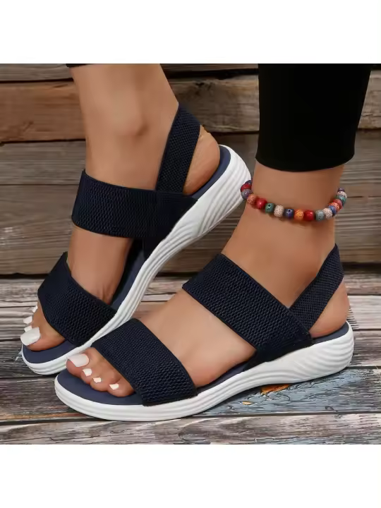 Sandalias de punta con tela elástica para mujer, zapatos ligeros para caminar, comodidad de talla grande para el verano - 1