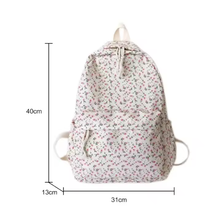 Mochila Escolar Coreana Blanca y Floral para Niñas Adolescentes Bolsa De Libros De Marca - 1