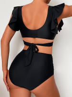 Bikini de cintura alta para mujer, traje de baño con volantes y cordones, conjunto de Bikini Sexy con Tanga, ropa de playa de verano - details 2