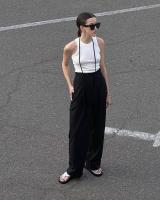 Pantalones de Moda Coreana para Mujer Pantalones de Trabajo de Cintura Alta y Pierna Ancha - details 3