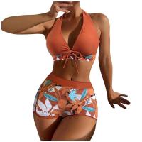Bikini abierto con estampado de hojas retro en talla grande, conjunto de traje de baño de dos piezas con correas estables para mujer - details 14