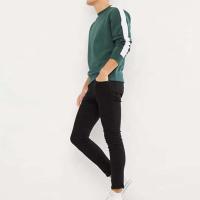 Diciembre Sudaderas Lisas sudadera con capucha a rayas laterales ajustada en blanco verde para hombre cuello redondo otoño sudadera estilo jersey - details 6