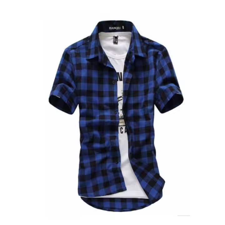 Camisa Chequera Roja Y Negra Para Hombre Verano 2025 Moda Casual Manga Corta Botón Central Cuello Enrollado Material Poliéster Algodón - 1