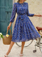 Vestido de cintura con lazo floral estilo casual de vacaciones para mujer Primavera Verano - details 9