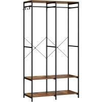 Armario Portátil Plegable Organizador de Ropa con Barras de Colgar Estantes de Almacenamiento con Ganchos Extraíbles Marrón Rústico Tamaño 40 x 94,5 x 180 cm - details 0