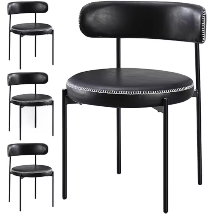 4, sillas de comedor nórdicas para cocina, patas de metal, silla de salón acolchada, respaldo y patas de acero negro, para sala de estar, comedor - 1