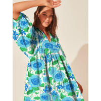 Vestido corto de vacaciones de playa de rayón informal suelto con lazo floral para mujer de moda de verano - details 133