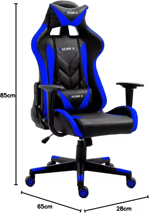 Silla Gaming Racer X Ergonómica Racing Sillón Gamer Profesional Videojuegos,Ordenador, Oficina, Escritorio. Cojín y Reposacabezas. Giratoria, Regulable en Altura y reclinable. - 1