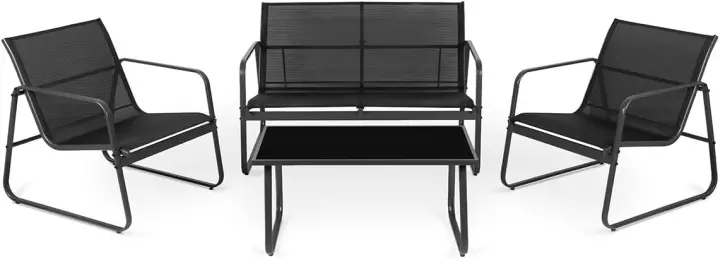 Conjunto de Jardín 4 Plazas Capri Night, Mesa de Centro Exterior + Sofá 2 Plazas + 2 Sillones, Color Negro, Resistente a Rayos UV, Ideal para Terrazas y Jardines - 1