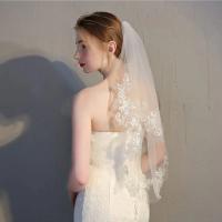 Boda de encaje nupcial para velo de novia de 2 niveles con apliques de cintura corta y velos de tul suaves con peine - details 1