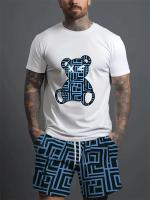 Conjunto informal de verano para hombre, pantalones cortos de playa para deportes al aire libre, moda urbana, estampado de oso, camiseta de manga corta ligera, 2025 - details 4