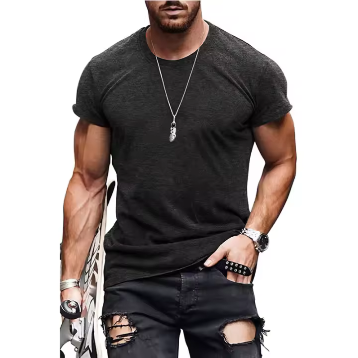 Camiseta casual deportiva con cuello redondo para hombre, algodón desgastado - 1