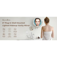 Rocollos Maquillaje iluminado montado en la pared enchufable de 8 pulgadas, aumento 1X/10X, tocador de baño LED de doble cara, regulable en 3 - details 0