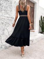 Vestido casual de verano sin mangas para mujer, sin espalda, bohemio, con abertura en la playa, negro - details 6