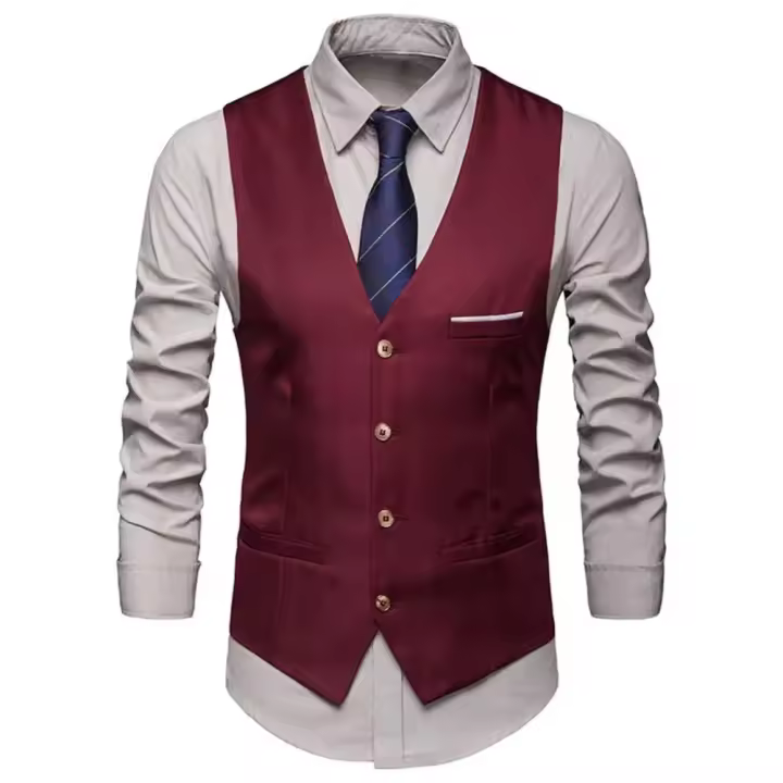 Chaleco de negocios para hombre, ropa de trabajo, chaleco Formal de negocios para boda, bolsillos, traje de tiras blancas extraíbles, chaleco clásico de Color sólido - 1