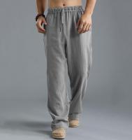 Pantalones largos de lino y algodón deportivos transpirables con cordón de cintura elástica informal holgados de talla grande para hombre - details 4