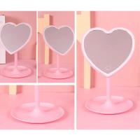 Espejo de maquillaje LED con forma de corazón, iluminación de 3 colores y soporte, recargable, portátil, iluminado - details 2