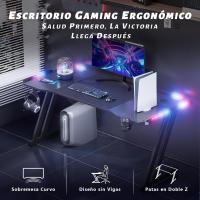 Mesa de Juegos LED para Gamer Fibra de Carbono Ergonómica con Soporte para Auriculares y Gancho - details 4
