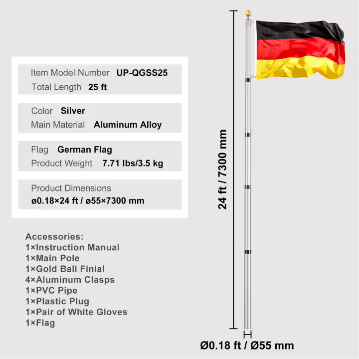 SucceBuy Kit de mástil de bandera, aleación de aluminio para suelo exterior, accesorios profesionales - 1