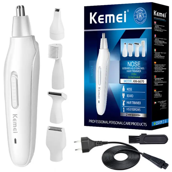 Kemei-recortador de nariz 5 en 1 recargable, recortador de barba, recortador de pelo de cejas de oreja para depilación de nariz y Oreja, afeitadora, kit de aseo, 6670 - 1