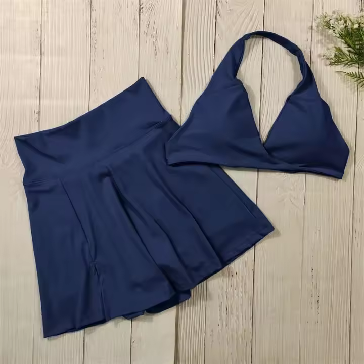Conjunto de Deportiva Fiess Falda de Yoga de Cintura Alta Traje de Entrenamiento de Tres Piezas - 1