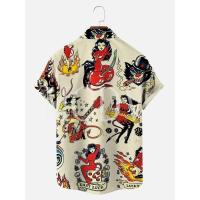Camisa de manga corta hawaiana transpirable informal con estampado Rockabilly Vintage Rocker Rock N Roll para hombre - details 13