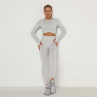 conjunto de yoga para mujer sin costuras ropa deportiva de gimnasio con manga larga sujetador de alto cinturón leggings de gimnasio traje deportivo - details 32