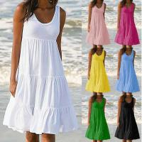 Verano blanco cuello redondo sin mangas volantes Vestidos de playa sueltos mujeres Boho Color sólido elegante vestido veraniego Club fiesta Midi Vestidos - details 10